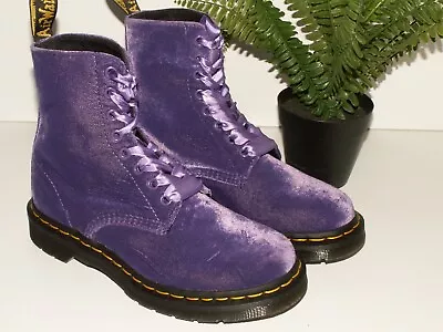 Dr. Martens 1460 PASCAL VELVET Purple Boots 8-eyelet Vegan UK 4 EU 37 US 6 • £159