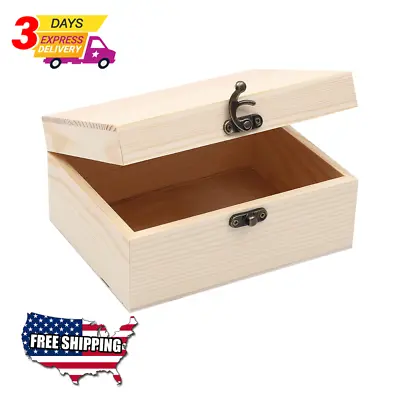 $18.38 • Buy Unpainted Wooden Box With Hinged Lid For Crafts DIY Storage Jewelry Plain Pine 