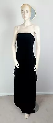 Vintage 80s Long Black Strapless Velvet Laura Ashley Evening Dress Ballgown 8 • £45