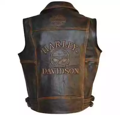 Harley Davidson Men's Motorcycle Knuckle Distressed Biker Genuine Leather Vest • $83.95