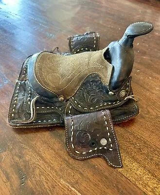 Vintage Miniature Hand Tooled Western Saddle. • $45