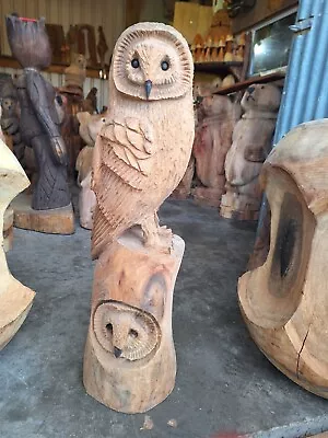 Chainsaw Carving Owl Great Gift Idea Elm Wood Home Garden  Sculpture Art Craft  • £230