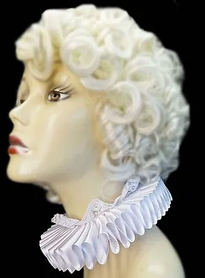 White Satin Lace Elizabethan Neck Ruff Ruffled Collar Victorian Steampunk Alice • $30