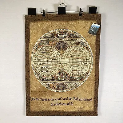 Manual Woodworkers And Weavers Wall Hanging Tapestry World Globe W/ Bible Verse • $89.16