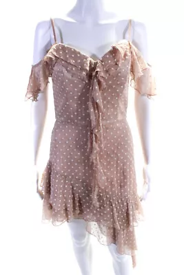 Nadine Merabi Womens Polka Dot Ruffled Asymmetrical Short Dress Champagne Size S • $114.01