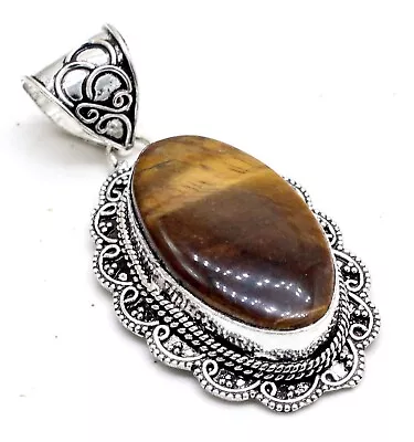 925 Sterling Silver Tiger's Eye Gemstone Handmade Jewelry Vintage Pendant S-2  • $19.99