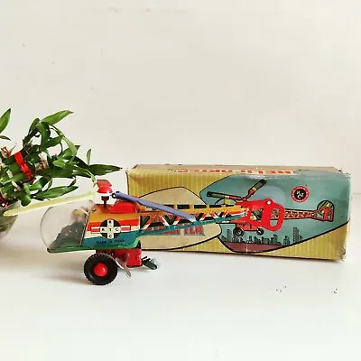 1960s Vintage Raja Toys 2 Pilot Fighter Helicopter Wind Up Tin Toy Box CB213 • $402.48