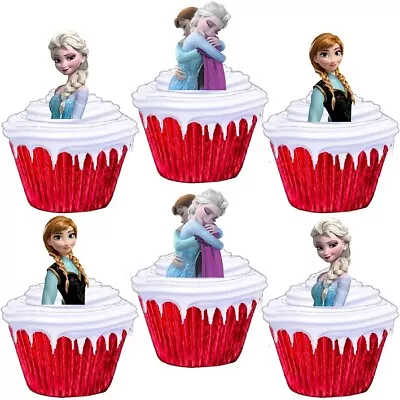 24 Frozen Elsa And Anna # Stand Up Cup Cake Toppers Edible Party Decorations • £2.25