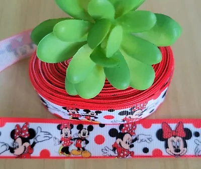 7/8  (1 YD) Mickey Mouse Grosgrain Ribbon Minnie Mouse Hair Bow Polka Dots  • $1.19