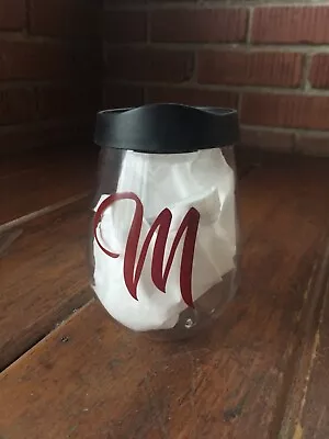 *TRENDY* Monogrammed 18 Oz STEMLESS WINE GLASS  M  Plastic W/ Lid Portable FUN • $9.27