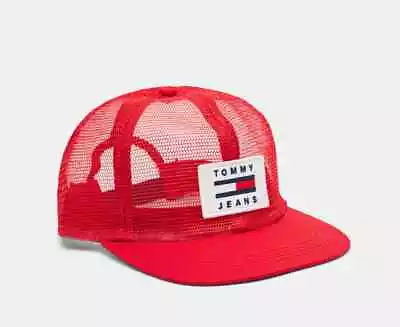 Tommy Hilfiger Cedric Flat Brim Trucker Cap - Apple Red • $27