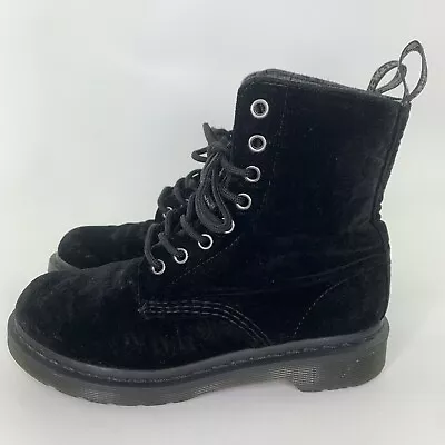 Dr Doc Martens Page Black Velvet Combat Boots Womens Size 5 • $64.77