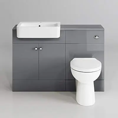 Bathroom Suite Combined Furniture Vanity Unit Sink Toilet Set & Back To Wall WC • £416.99