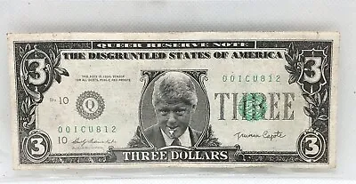 1993 President Bill Clinton $3 Dollar Bill Slick Times Novelty Money • $5.99