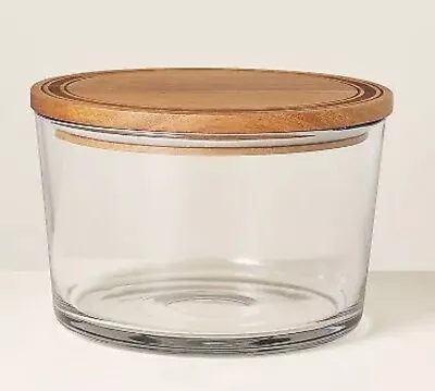 NEW 104oz Glass Serve Bowl With Wood Lid - Hearth & Hand With Magnolia • $19.99