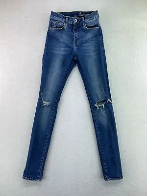 H&M Womens Size 27 (W24/L31) Medium Wash Mid Rise Shaping Distressed Skinny Jean • $9.07