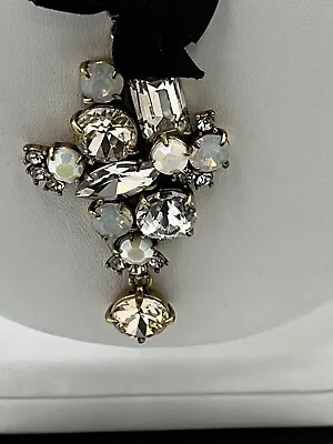 J. Crew Bronze Long White Clear Rhinestone Black Bow Pendant Necklace • $45