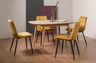 Johansen Scandi Oak 4 Seat Dining Table & 4 Mondrian Mustard Velvet Chairs • £616