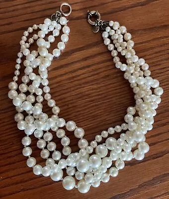 J Crew Necklace Faux Pearl Glass Beaded Layered Graduated Knotted Cream 20  • $20