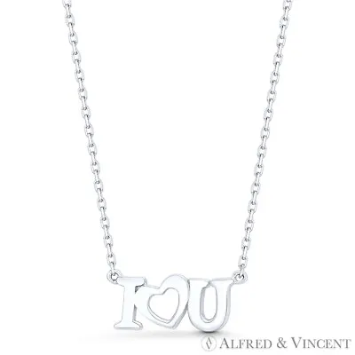 I Heart U I Heart You Love Charm Pendant & Chain Necklace In 925 Sterling Silver • $31.19