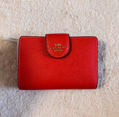 NWT COACH 6390 Medium Zip Wallet Card/Corin Case Crossgrain Leather Mango Orange • $75.99