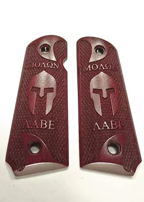 --Rosewood Molon Labe Spartan COMPACT 1911 Grips Engraved Textured • $40