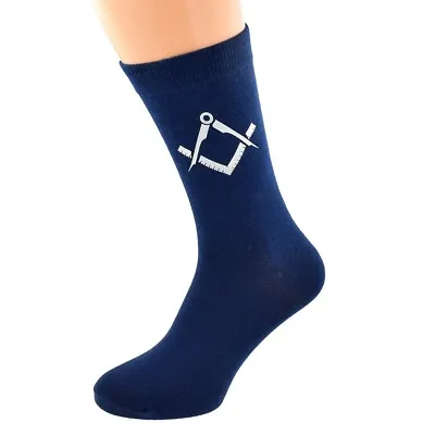 Masonic Design Without G Printed In Silver Mens Navy Blue Cotton Rich Socks • $7.02