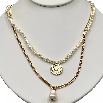 J. Crew Necklace Layered Gold Tone Faux Pearl Classic Minimalist Jewelry 20  NWT • $30