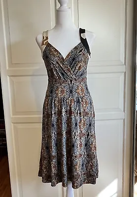 Issa London Sz 4 Silk Jersey V Neck Dress Animal Print Multi Stretch • $42