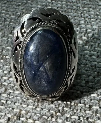 Vintage Signed  Mexico Sterling Silver Lapis Ladies Ring Adjustable • $19.99