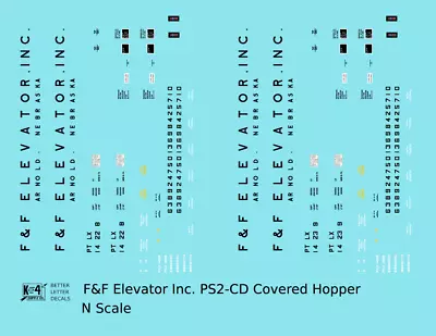 K4 N Scale Decals F&F Elevator PS-2CD Covered Hopper Black Arnold Nebraska • $7.45