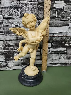 G Ruggeri Art Sculpture Figurine Italy Cherub Angel With Fish 12  In Marble Base • $50