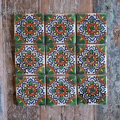9 X  Ceramic Mexican Tiles Nube Verde -  SMALL SIZE 5 X 5 Cms • £5.85
