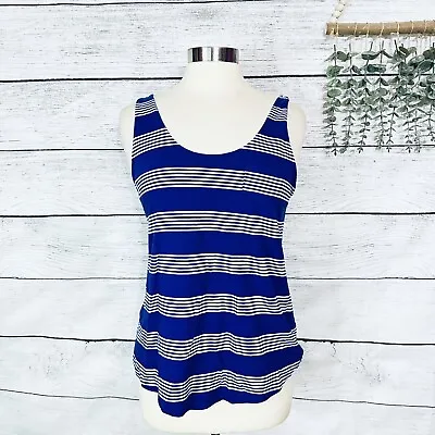 Mossimo Striped Blue & White Tank Top Chest Pocket Womens Jr Size Large • $7.99