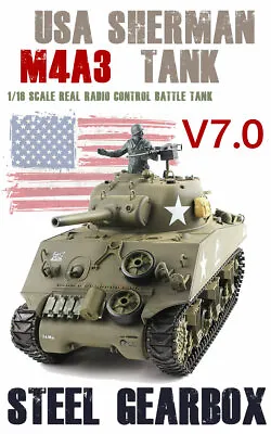 1/16 2.4G RC Henglong Smoke&Sound USA Sherman M4A3 Tank V7.0 Upgrade Version • $178.10