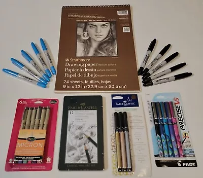 Huge Lot Art 🎨 Faber Castell Pencils Strathmore 9 X 12 In Pilot Precise V5 🐸 • $33.50