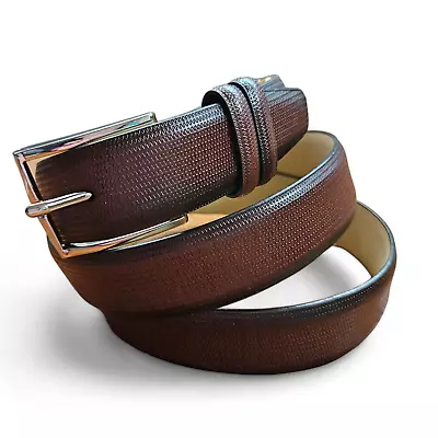 Tommy Bahama Men's Brown Snakeskin-like  Textured Leather Belt Size 44 • $30