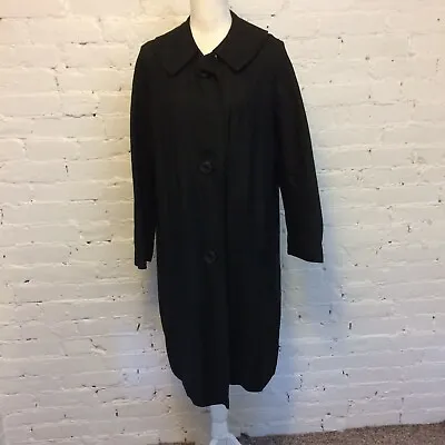 Vintage 60s Buttoned Swing Coat Black Cotton Silk Size M • $95
