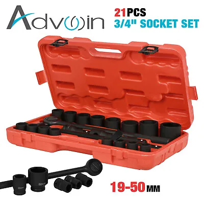 $99.99 • Buy 21pcs 3/4  19mm-50mm Drive Deep Impact Socket Set Garage Repair Ratchets