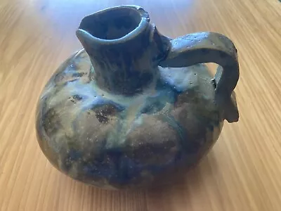 Vintage Art Pottery Arts & Crafts Style 4x5 Blue-Green Glaze OOAK Small Pour Jug • $17.50