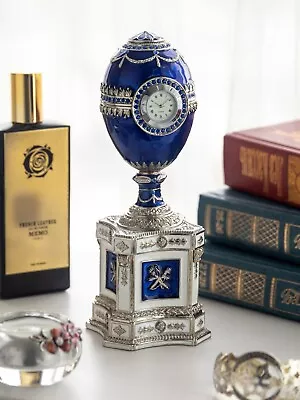 Blue Egg  With Clock Trinket Box Handmade By Keren Kopal & Austrian Crystals • $20.50