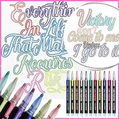 12 Colours Metallic Double Line Outline Pens Glitter Pens Outline Marker Pens • £6.59