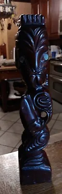 Vtg Maori Carved Solid Wood Teko Teko Statue W/Paua Shell Eyes New Zealand 12  • $39.99