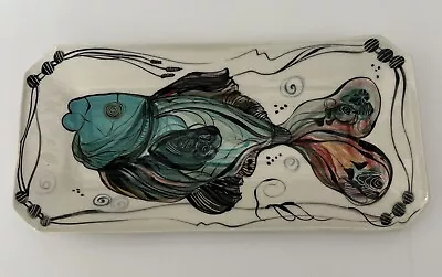 Handpainted Studio Art Pottery Fish Platter Tray Salamon 13” X 6.5” Nautical • $24