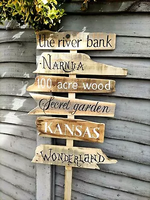 £8.63 • Buy Rustic Wedding Fairytale Direction Sign Personalised Garden Wonderland Plaque 