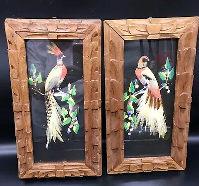 Vtg Mexican Feathercraft Framed Pair Birds Folk Art Collectible Piece Feathers • $42.95