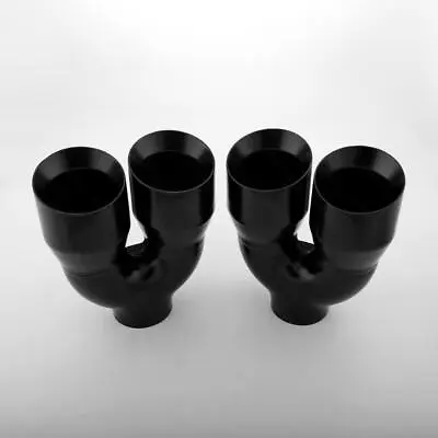 Pair Black Quad 4  Out Exhaust Tips 3  In 9  Long Dual Wall 304 Stainless Steel • $235.97