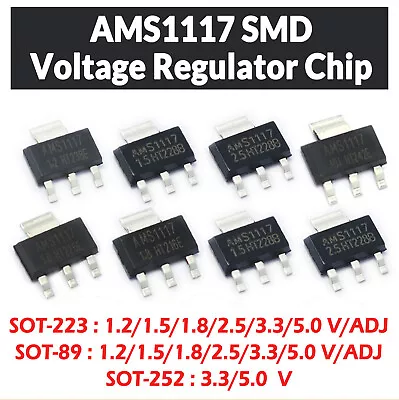 AMS1117-1.2/1.5/1.8/2.5/3.3/5V ADJ SOT-223/89/252 SMD Voltage Regulator Chip • $66.61