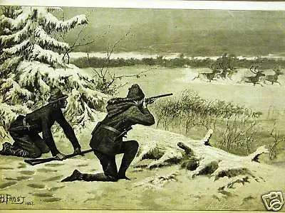A.B. FROST CARIBOU HUNTING NEW BRUNSWICK CANADA 1884 Print Matted • $28