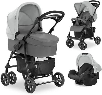 Hauck Shopper Trio 3 In1 Pushchair Buggy Pram Carseat Carrycot Grey Set Upto 4YS • £209.99